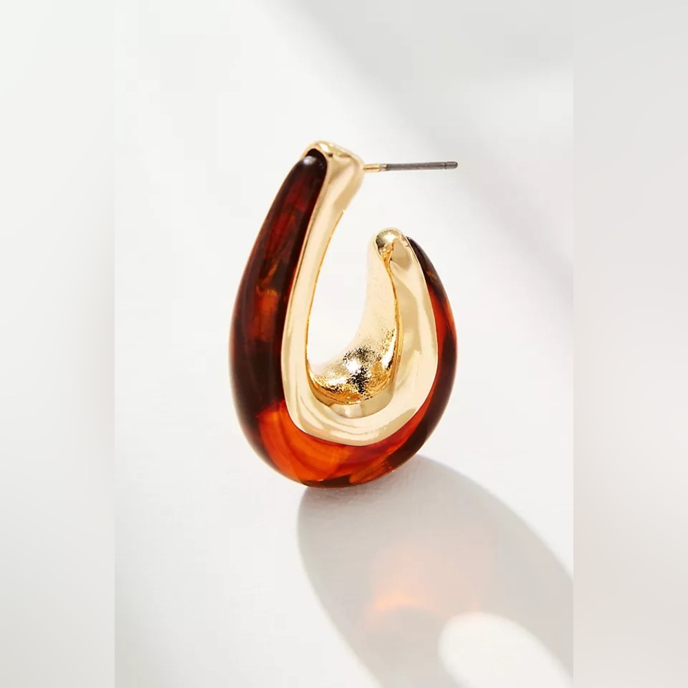 New Anthropologie Metal & Resin Tear Drop Hoop Earrings - Picture 12 of 16